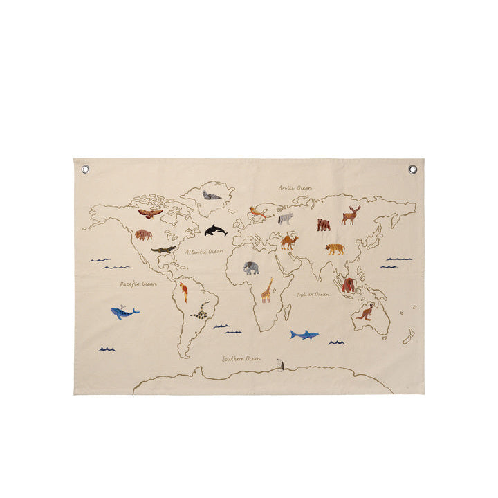 Mappemonde textile blanc cassé