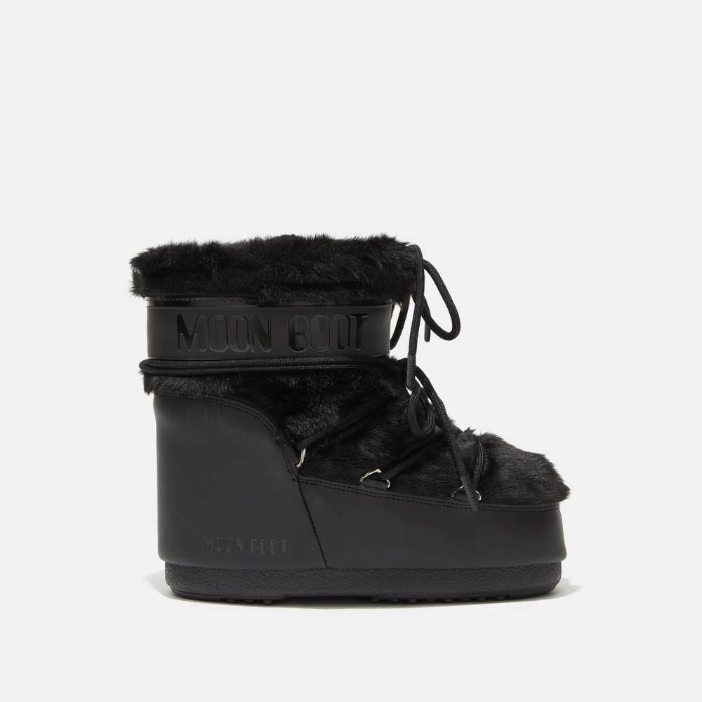 Bottes de neige basses en fourrure noire