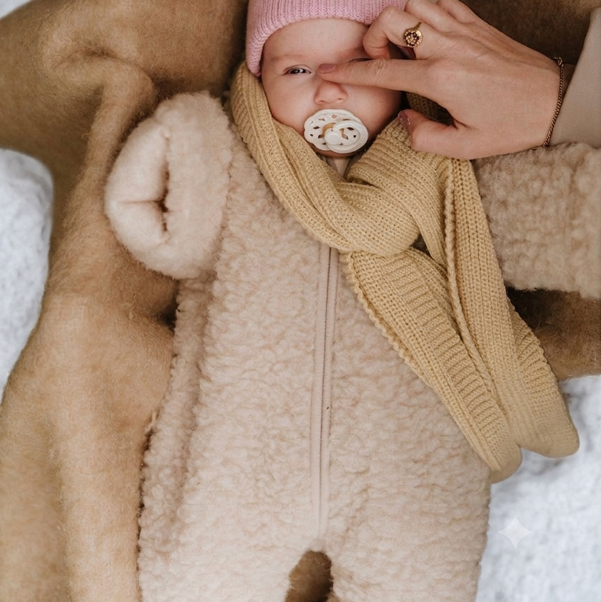 Salopette en teddy 100 % laine beige