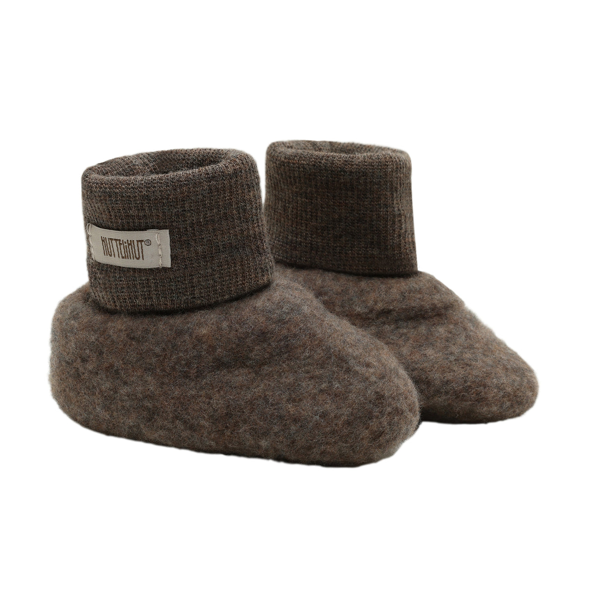 Chaussons en polaire de laine marron double couche