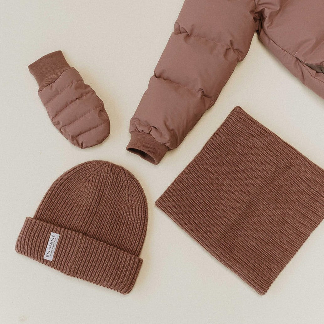 Mouffles imperméables en loupe de bois avec fermeture éclair pour enfant