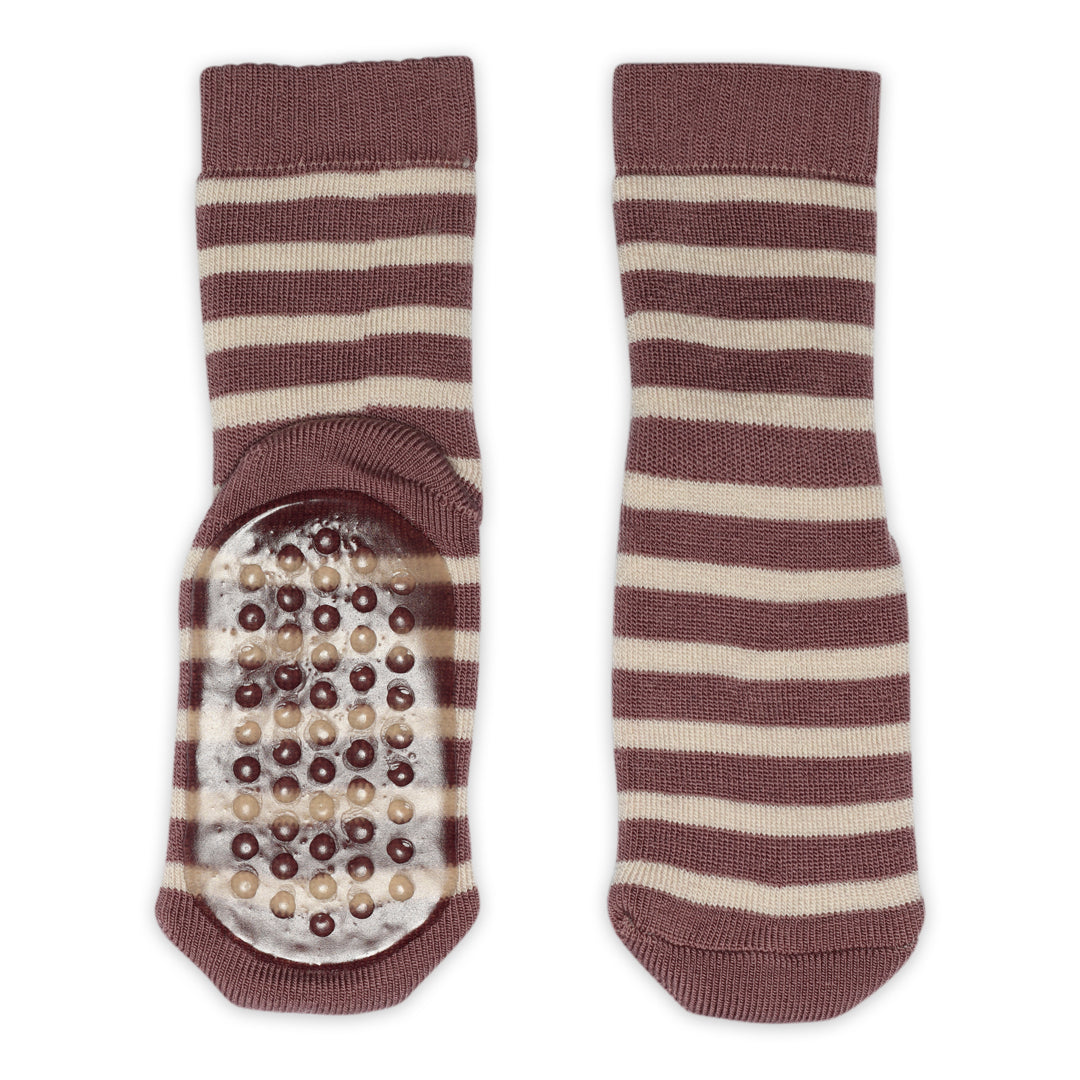 Chaussettes bébé en laine antidérapantes roses