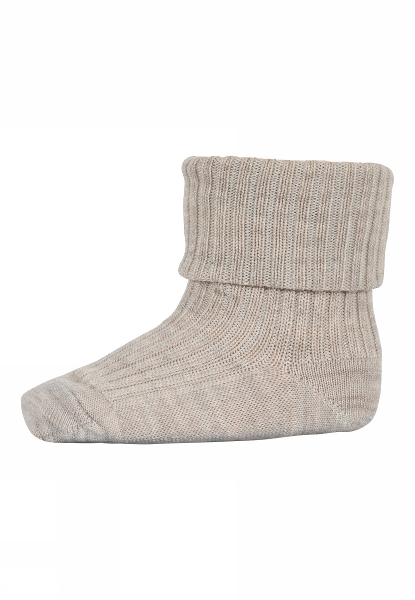 Chaussettes bébé en laine côtelée sésame