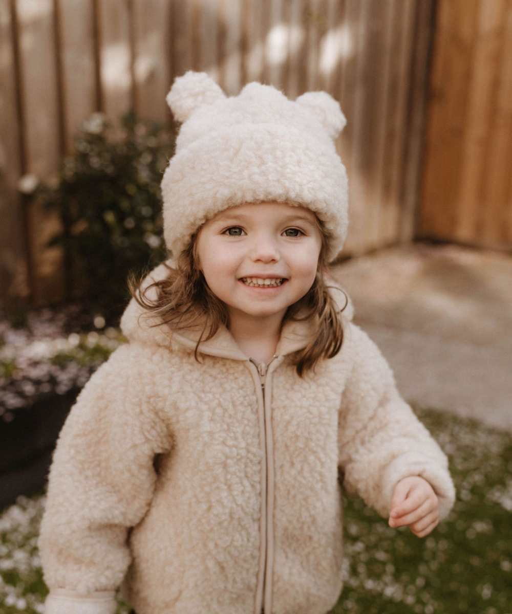 Bonnet teddy 100% laine beige (avec oreilles)