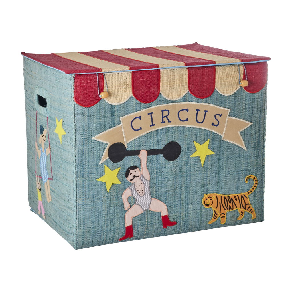 Boîte de rangement en raphia cirque bleu