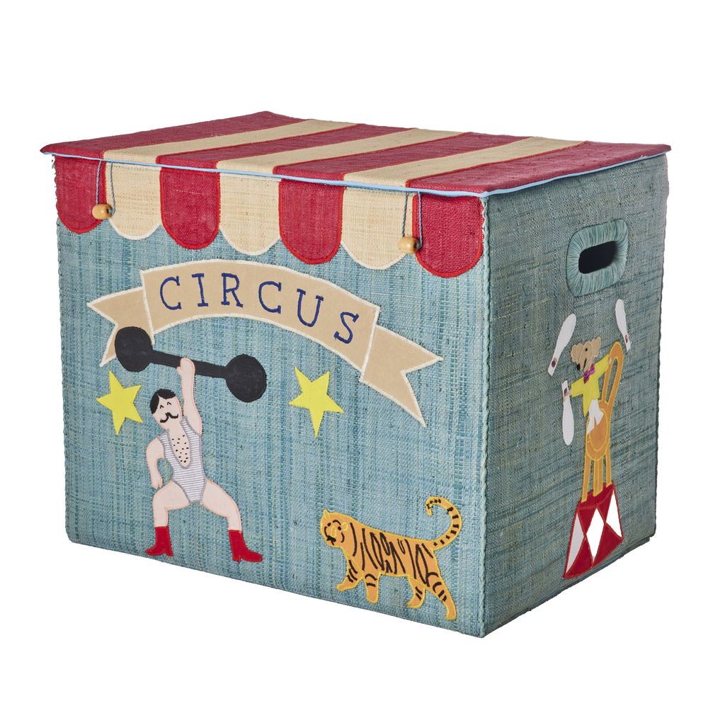 Boîte de rangement en raphia cirque bleu