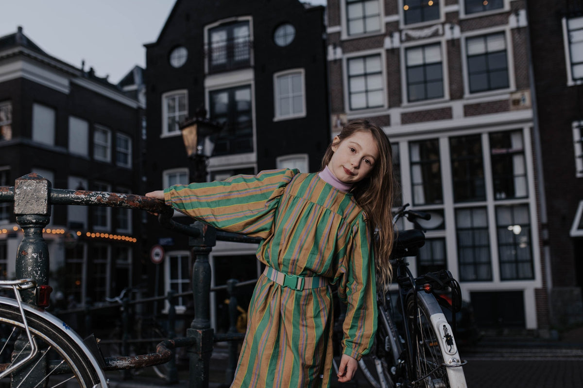 Balloon dress magic green sand stripe - Charly's