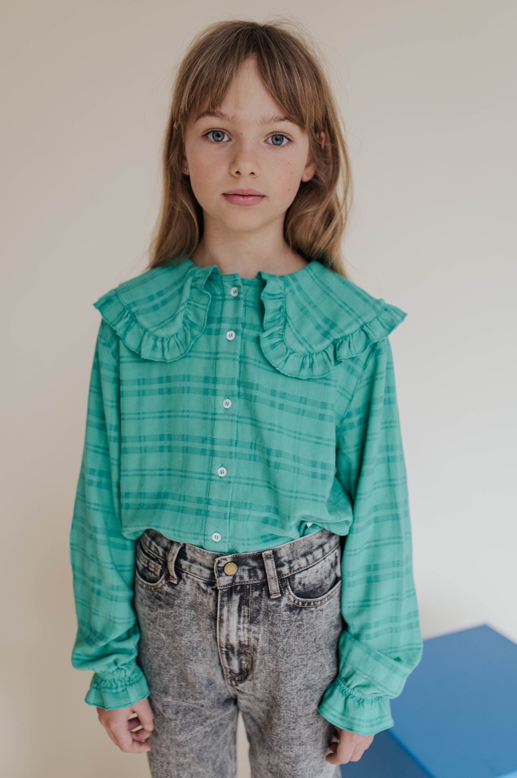 Collar blouse magic green check - Charly's