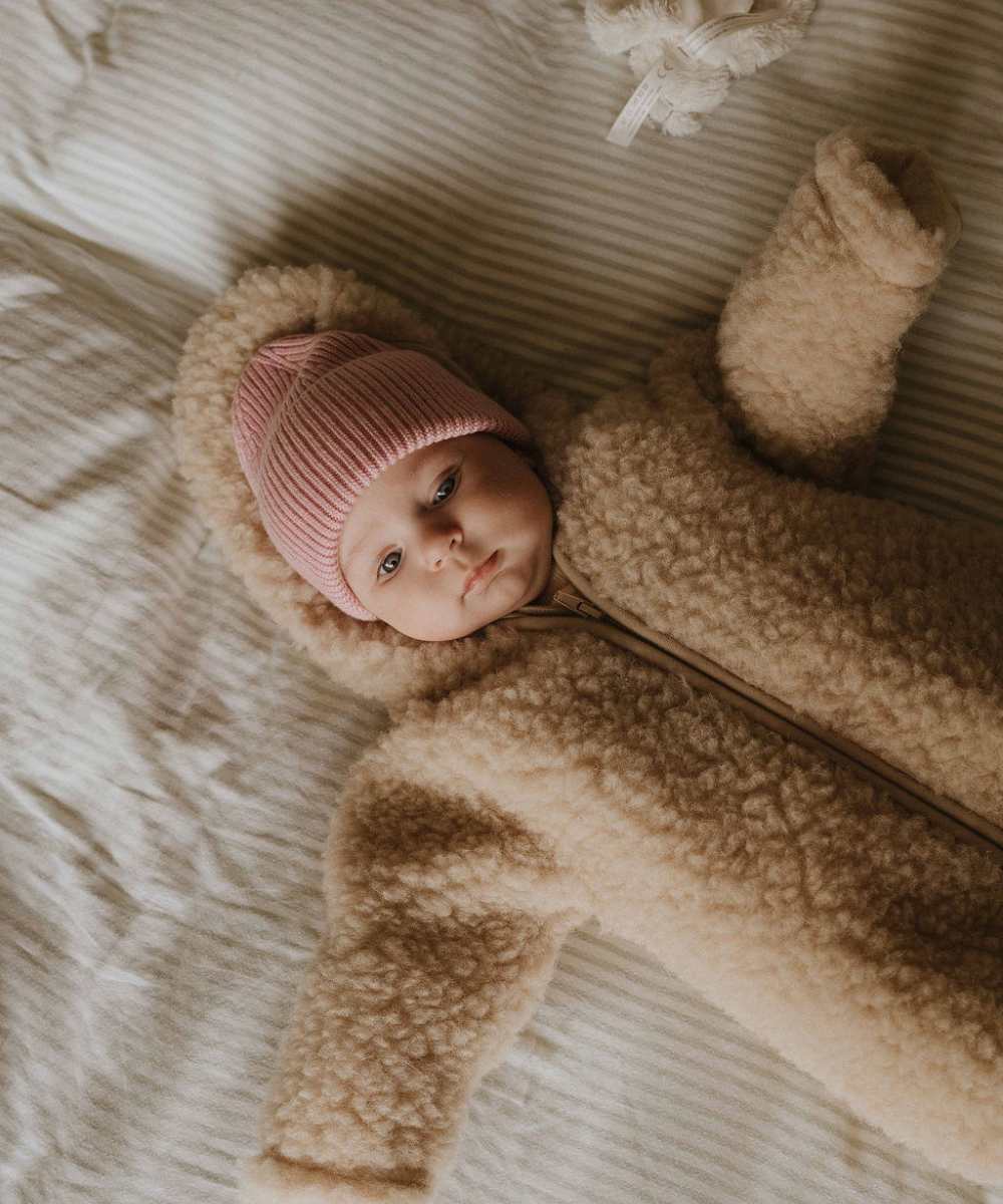 Salopette en teddy 100 % laine beige