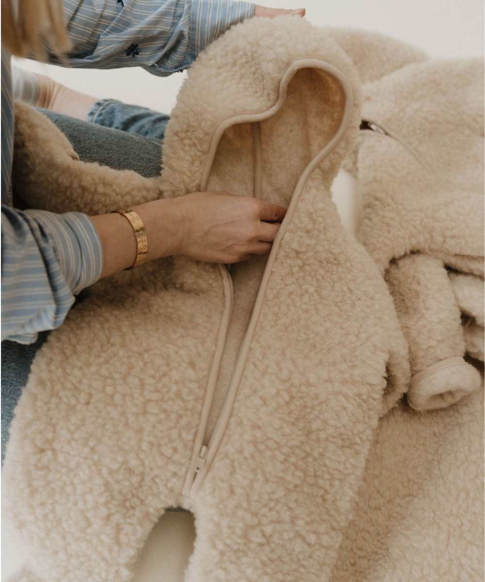 Salopette en teddy 100 % laine beige