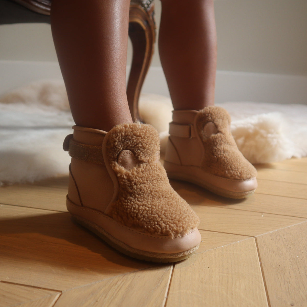 Slofjes light maple faux fur - Charly's